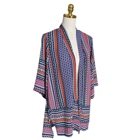 NY COLLECTION Boho Printed Colorful Floral Beachy Kimono Duster Coverup Size L - Picture 3 of 8